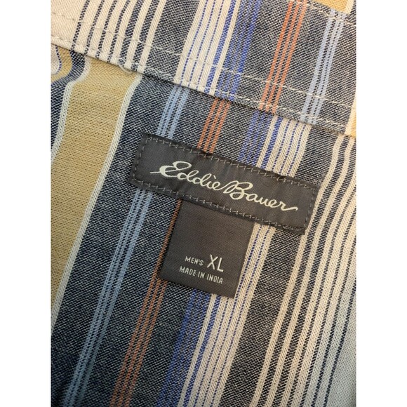 Eddie Bauer Shirt Mens XL Button Down Short Sleeve Striped Cotton Twill Camp - Picture 5 of 7